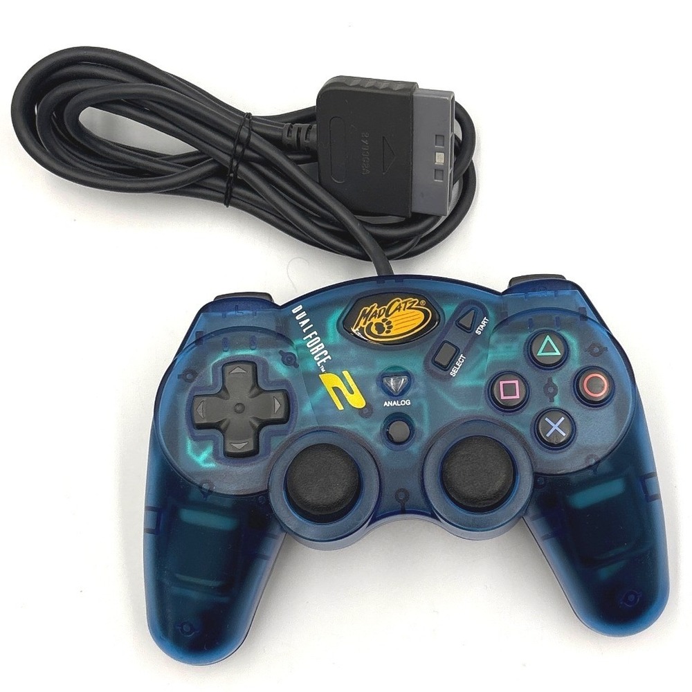 Mad Catz Dual Force 2 PS2 Controller Translucent Blue Wired Gamepad 8216 2002